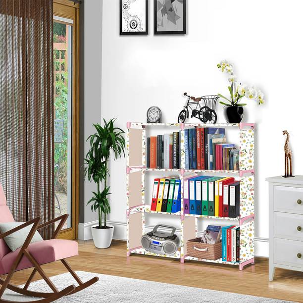 Zooper Warm Flower Print 8 Layer Simple Bookshelf/Multipurpose Rack Metal Open Book Shelf