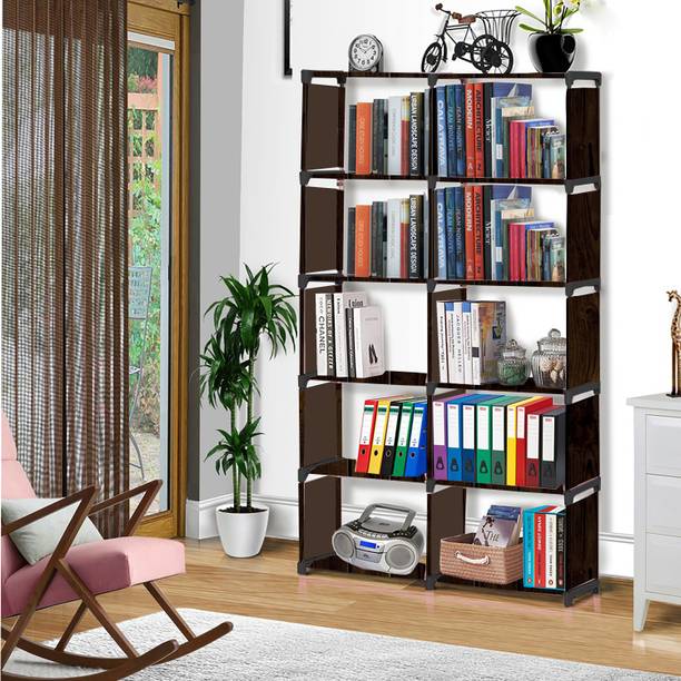 saintwod Wood Print 12 Shelf Book Organizer Metal Open Book Shelf