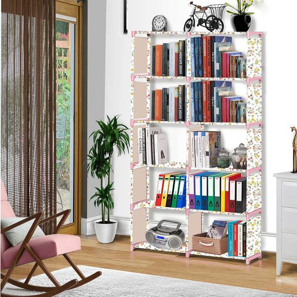 Zooper Warm Flower Print 12 Shelf Book Organizer Metal Open Book Shelf
