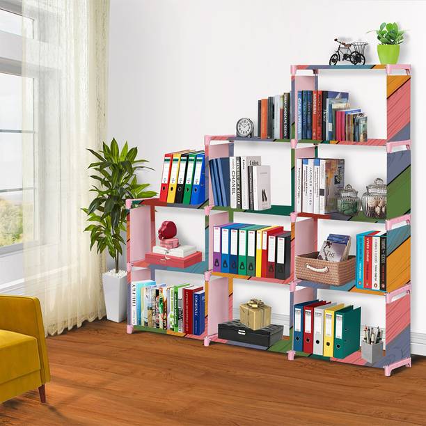 Zooper Colorful Wood Print 12 Layer Simple Bookshelf/Multipurpose Rack Metal Open Book Shelf
