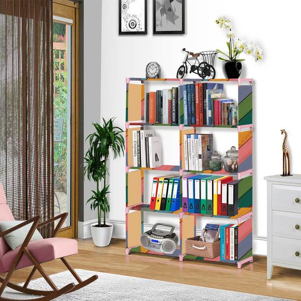 Zooper Colorful Wood Print Plastic Metal 10 Shelf Book Organizer Metal Open Book Shelf