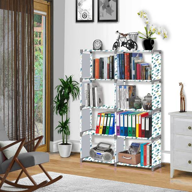 XENABO Peacock Feather Print Plastic Metal 10 Shelf Book Organizer Metal Open Book Shelf