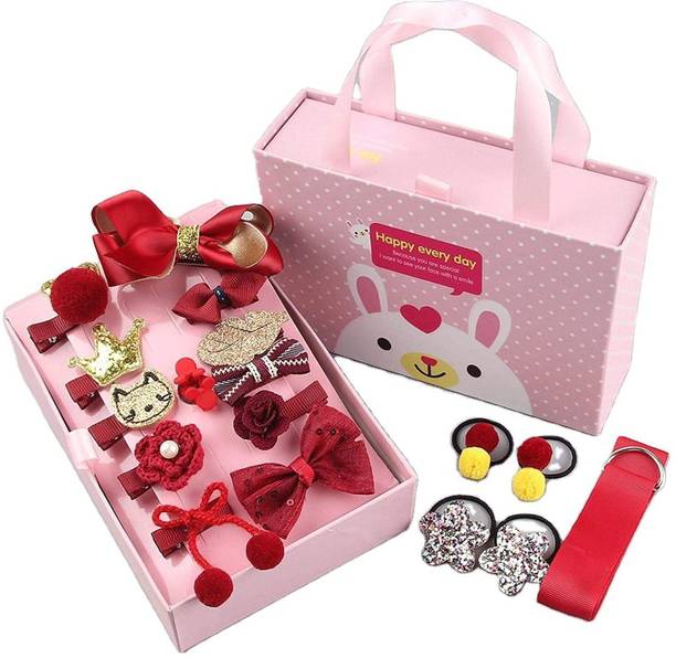 Kipozy Set of 18 Pcs Fancy Head wear Accessories For Baby Girl Red Hair Clip