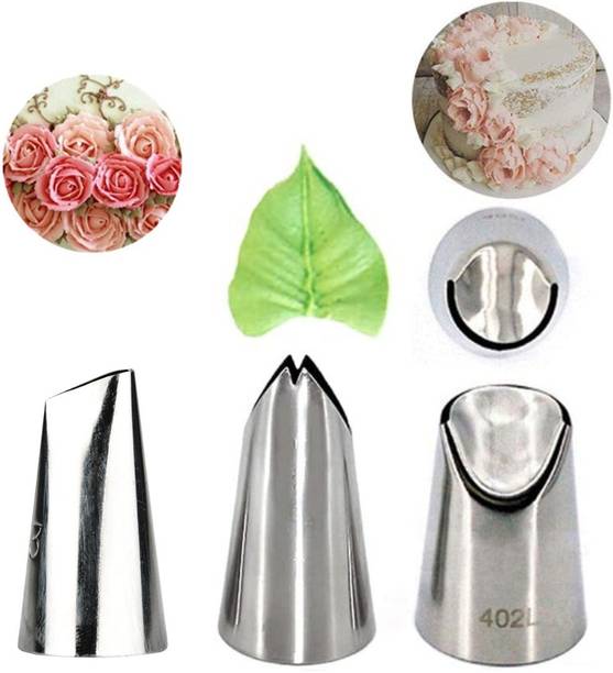 Husaini Mart Rose, Leaf and Sunflower Cake Decorating Nozzle with Flower Nail and Lifter Stainless Steel Quick Flower Icing Nozzle