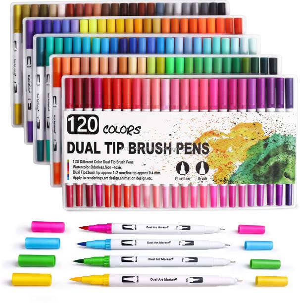 Levin 120 dual tip brush marker pen 0.4 fine nib