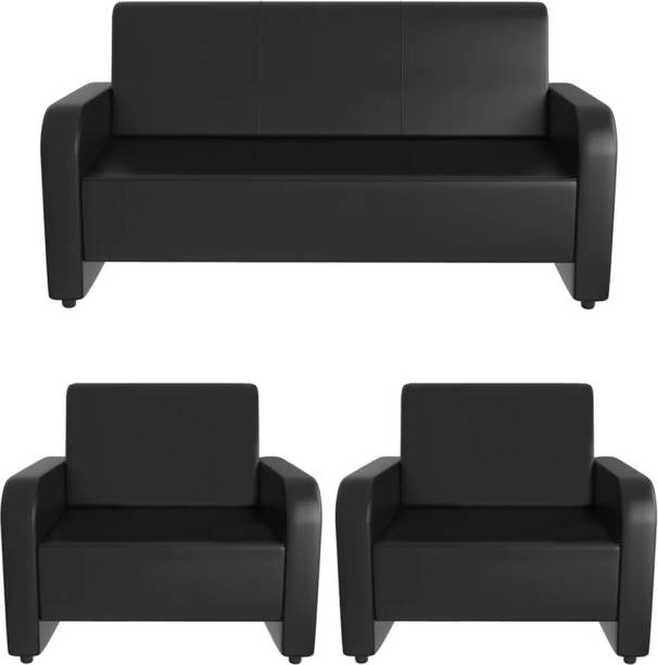 Torque Sophia 5 Seater Leatherette Sofa Set For Living Room - (3+1+1, Black) Leather 3 + 1 + 1 Sofa Set