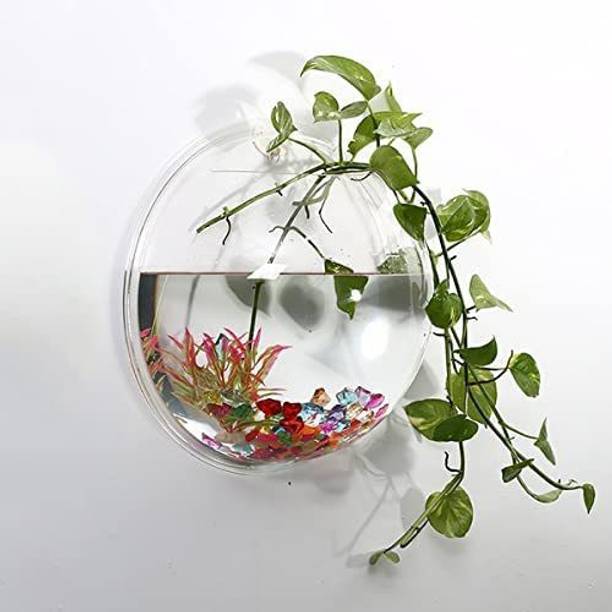 SAVORADE Wall Mount Acrylic Fish Aquarium Bowl Tank for Small Betta Fish & Plants aqua_09 Round Ends Aquarium Tank