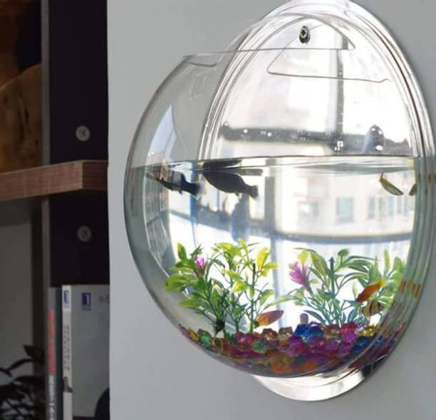 SAVORADE Wall Mount Acrylic Fish Aquarium Bowl Tank for Small Betta Fish & Plants aqua_05 Round Ends Aquarium Tank