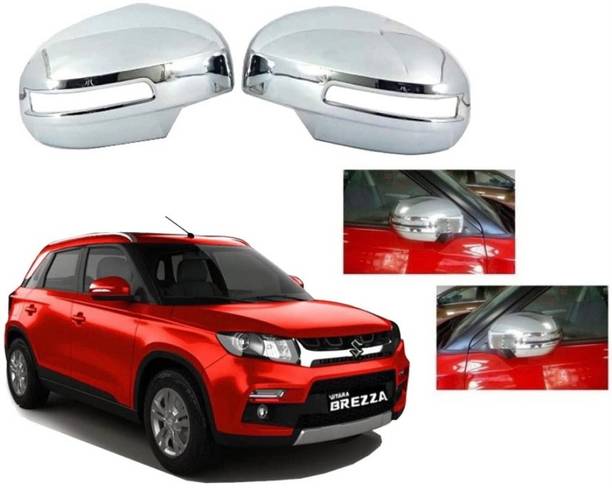 AMARIO Side Chrome Mirror Cover With Indicator Cut For Vitara Brezza 2016-2019 Set Of 2 Plated, Plastic Car Mirror Cover