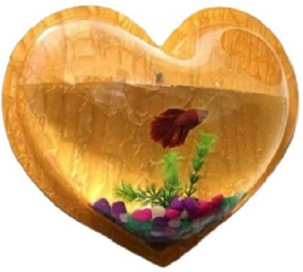 Visata Trenz Wall Mounted Hanging Aquarium Non-Breakable Heart Shape ( Orange Color) Round Ends Aquarium Tank