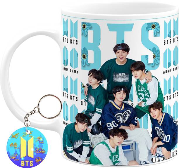Printwala Bts Cup Bts Signature Army Bts Gift Combo For Girl Boys Bts Keychain (MKEY-12) Ceramic Coffee Mug