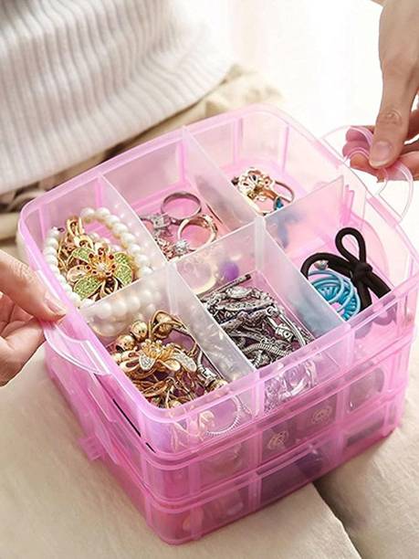 RTURO 3-Layer 18-Grid Adjustable Jewelery Organizer | Storage Box Cosmetic Make Up Jewellery Vanity Box Case with Removable Dividers Multicolor Vanity Box