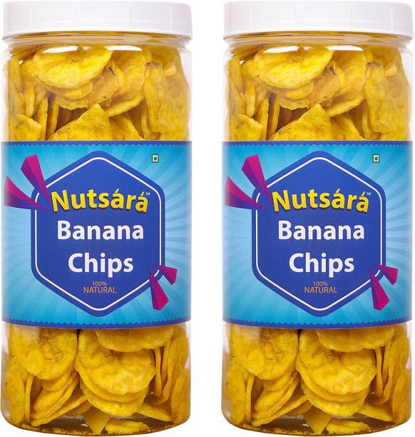 nutsara Kerala Yellow Banana Chips Made in Coconut Oil - Ready to Eat Snacks 500gm Chips