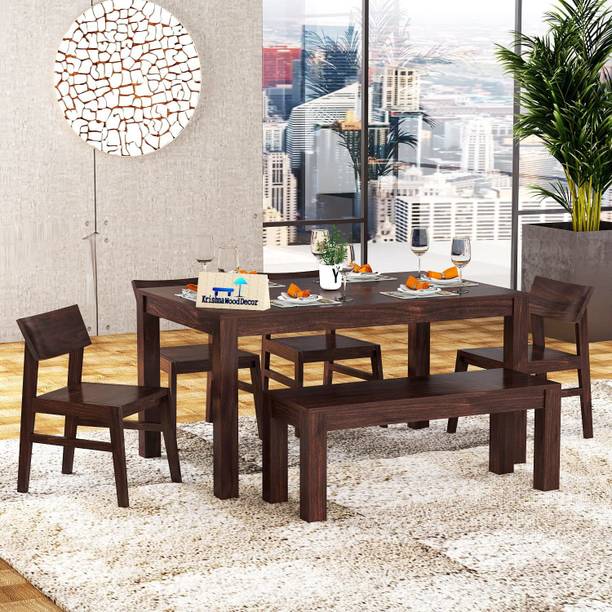 Krishna Wood Decor Sheesham Wood Rosewood 6 Seater Dining Table with Chairs for Living Room Solid Wood 6 Seater Dining Set