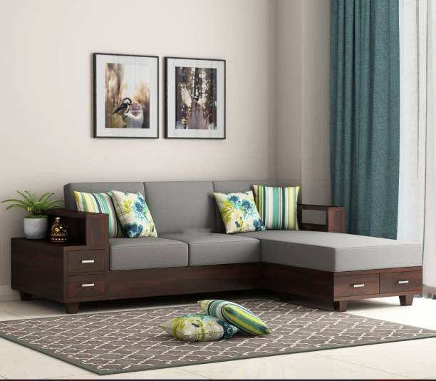 saamenia furnitures Solid Sheesham Wood L Shape Sofa Set Without Cushion For Living Room / Hotel. Fabric 5 Seater  Sofa