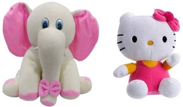 SASTATOY White Elephant & kitty Soft Toy For Kids , Children & Girls Playing Teddy Bear  - 26 cm