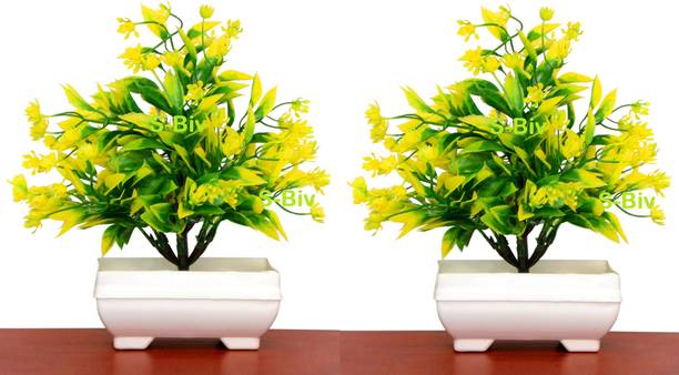 S-Biv pack of 02 green flowers for home office shop decoration Green Tulips Artificial Flower  with Pot