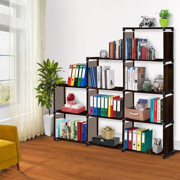Lyzoo Wood Print 12 Layer Simple Bookshelf/Multipurpose Rack Metal Open Book Shelf