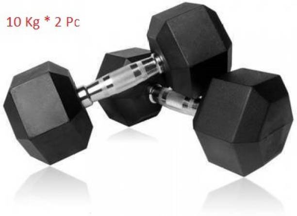 Fitness Kart Hexa Dumbbells Pure Rubber (10X2 =20kg) Set For Home Gym Workout Fixed Weight Dumbbell