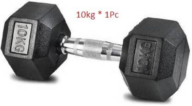 Fitness Kart Hexa Dumbbells Pure Rubber (10Kg X1 Pc) =10 kg) Set For Home Gym Workout Fixed Weight Dumbbell