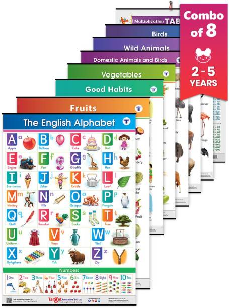 Target Publications Kids Educational Posters | Charts-Alphabets, Fruits, Vegetables, Tables, Animals