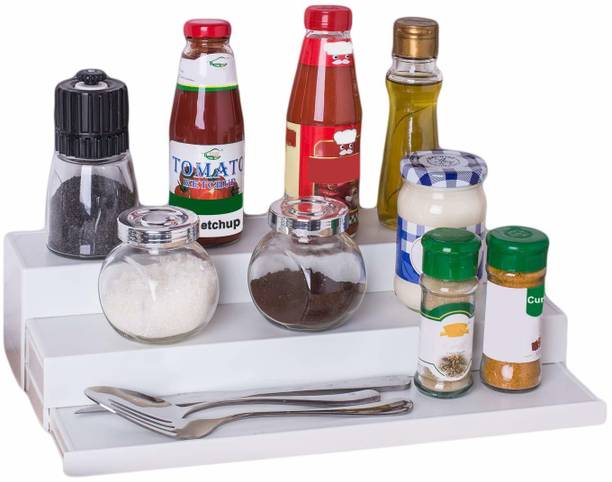 inovera Containers Kitchen Rack Plastic Expandable 3 Tier Spice Holder Rack Pantry Cabinet Step Shelf Organizer