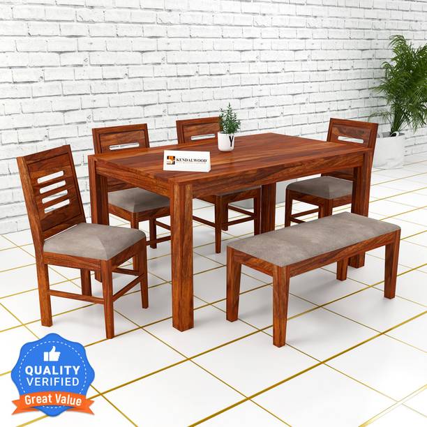 Kendalwood Furniture Premium Dining Room Furniture Wooden Dining Table with 4 Chairs & 1 Bench Solid Wood 6 Seater Dining Set