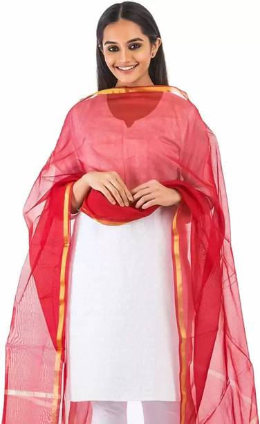 Art Silk Solid Red Women Dupatta