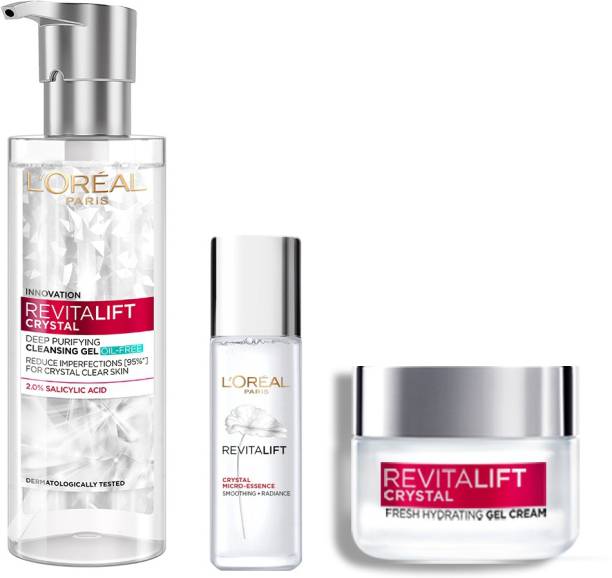 L'Oréal Paris Revitalift Crystal Regime- Face wash, Micro-Essence & Cream| with Salicylic Acid