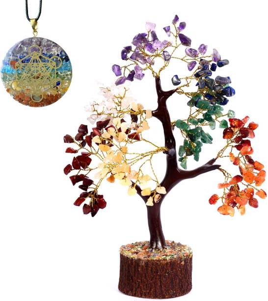 Sawcart Seven Chakra Crystal Bonsai Money Tree with 7Chakra Metatron Cube Orgone Pendant Decorative Showpiece  -  30 cm
