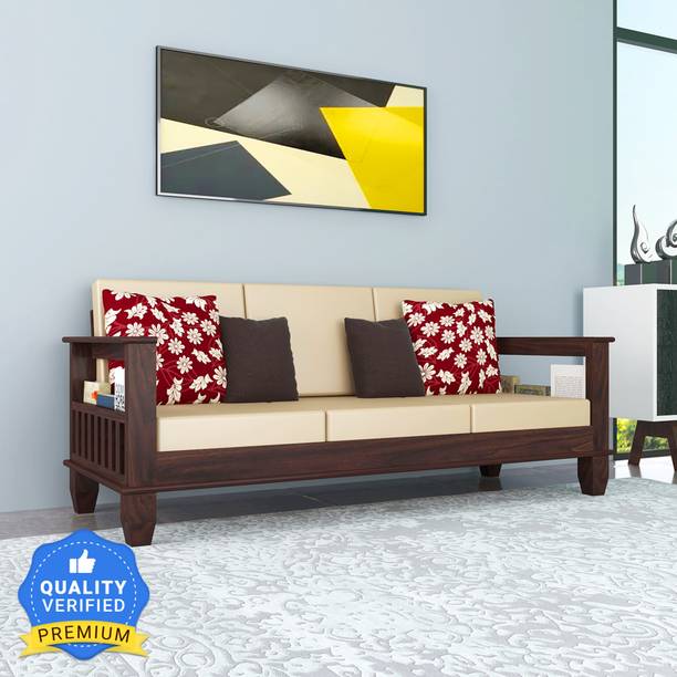 Kendalwood Furniture Solid Wood 3 Seater Wooden Sofa set for living Room Furniture Fabric 3 Seater  Sofa