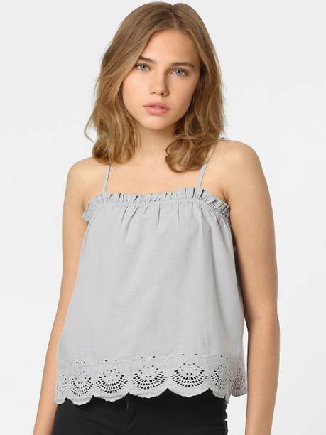 Casual Sleeveless Solid Women Grey Top