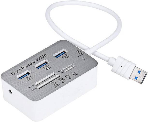 ULTRABYTES 7 in 1 USB 3.0 3.1 and 3 Ports USB Hub Combo MS/ M2/ SD/TF Card Reader Adapters for MacBook/Pc/Laptop(USB3.0 Card Reader and 3 Ports USB Hub) Card Reader