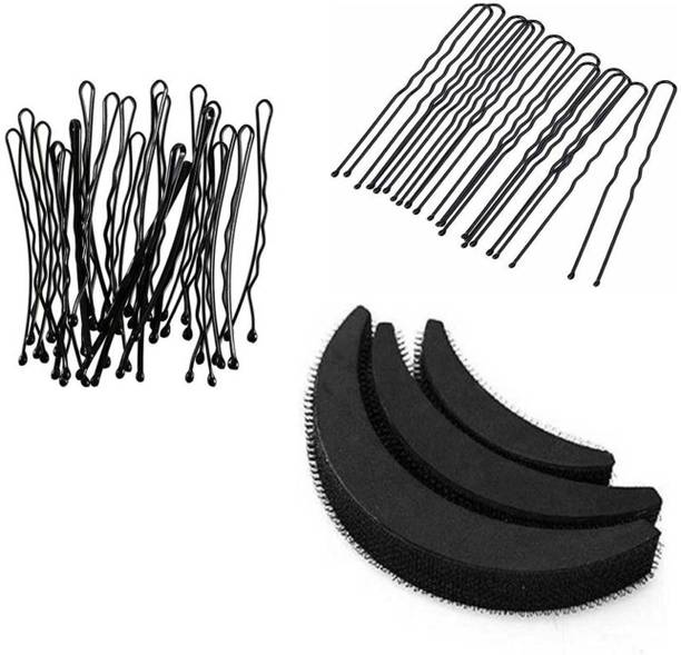 Sharum Crafts 24 Bobby Hair Pin, 10 Juda Pin & 3pc Puff Set Hair Accessory Set