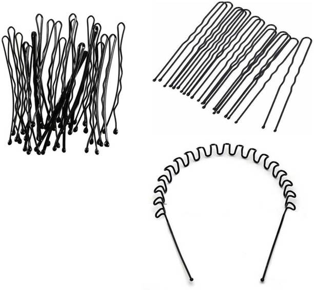 Sharum Crafts 24 Bobby Hair Pin, 10 Juda Pin & 1 Zig Zag Hair Band Hair Accessory Set