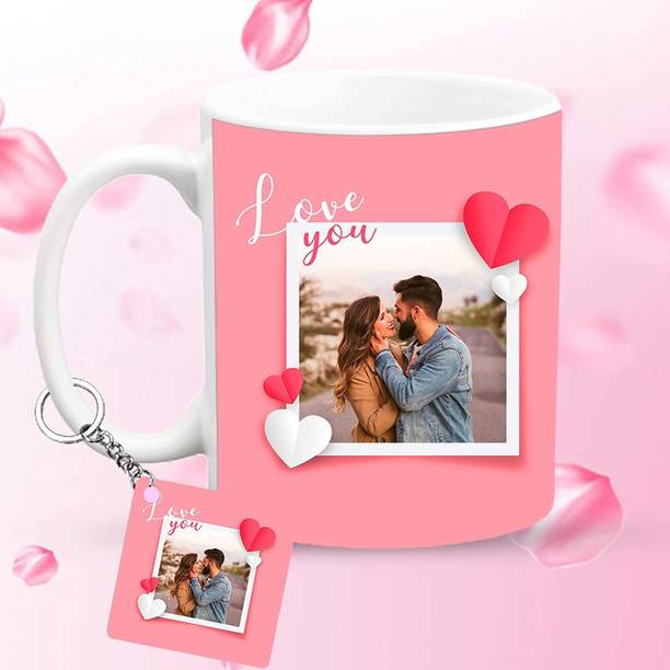 Giftspedia Photo & Text Printed Cup For Birthday , Anniversary Gift White mug + Keychain 14 सिरेमिक मग