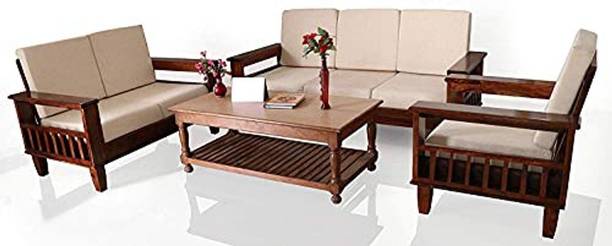 BARZISN Solid Sheesham Wood Six Seater Sofa Set For Living Room / Hotel / Office. Fabric 3 + 2 + 1 Sofa Set