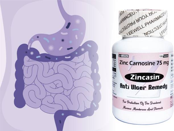 zincasin Zinc Carnosine 75 mg for Stomach Ulcer, Leaky Gut, Gastric flora protection