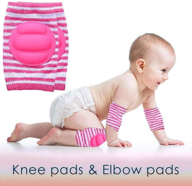 BABYMOON Baby Padded Knee Pads for Crawling, Anti-Slip Stretchable Kids Knee Cap Pink Baby Knee Pads