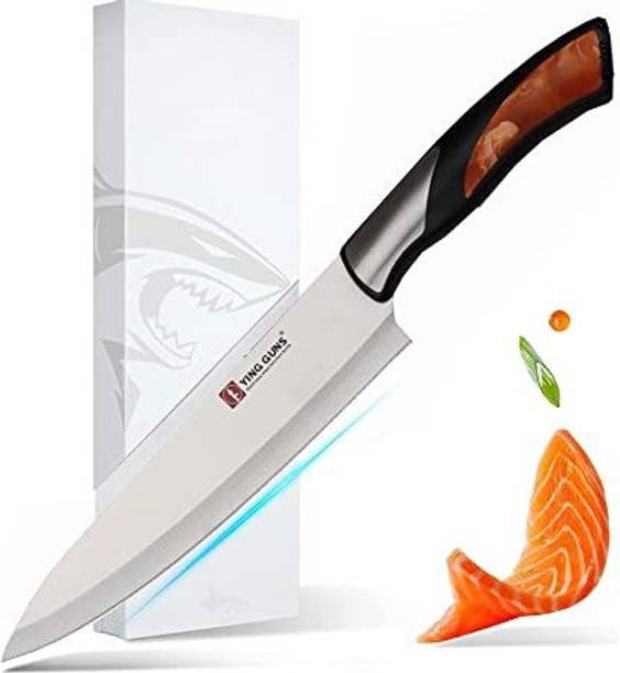 ATIASRAMA 1 Pc Stainless Steel Knife Best Selling Stainless Steel Black Kitchen Knife Chef Knives carbon Coating Sharp Waved Embossing Blade With Soft Handle Professional Cutlery Knifes For Kitchen YG-105