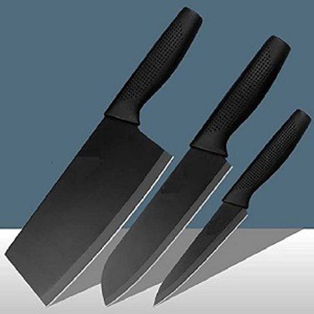 Lellow 3 Pc Stainless Steel Knife Set German Black Stainless Steel Set of 3 Ultra Edge Knife Butcher Pairing Vegetable