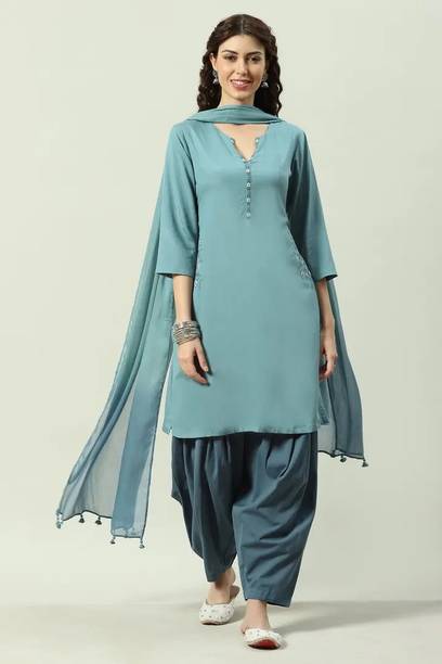 Solid Kurta, Salwar & Dupatta Set