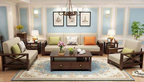CHITRA FURNITURE Solid Wood Sheesham Wood 3+2+1 Six Seater Sofa Set For Living Room, Guest Room Fabric 3 + 2 + 1 Sofa Set