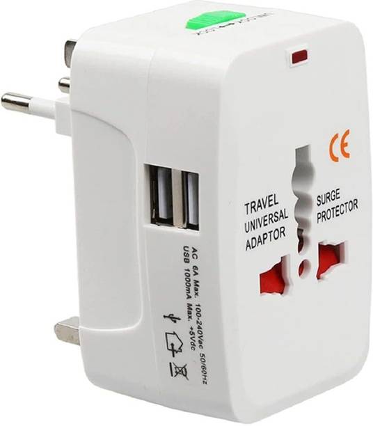 Jihaan Universal Adapter Worldwide Travel Adapter with Built in Dual USB Charger White Worldwide Adaptor