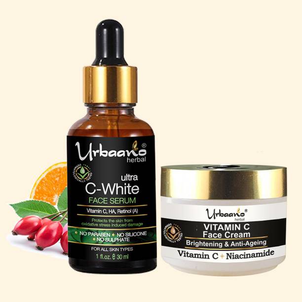 Urbaano Herbal Vitamin C Face Cream (50gm) and 20% Vitamin C Face Serum with Niacinamide & Hyaluronic Acid (30ml) -Combo Pack