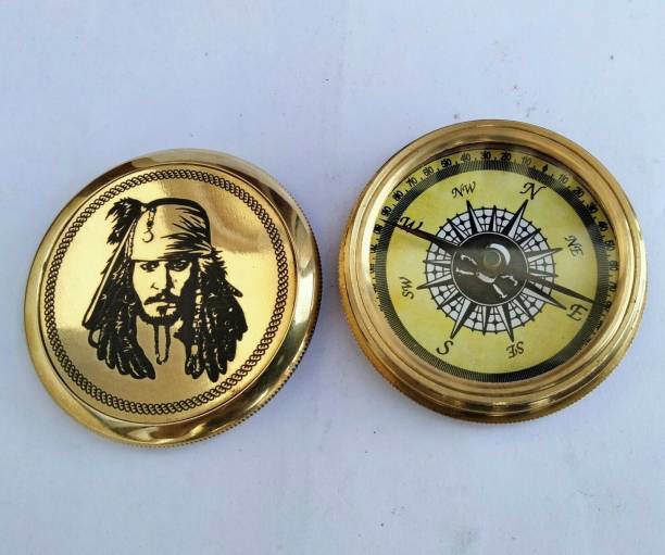 Ascent India Brass Compass Captain Jack Sparrow face on Lid 2.5 inch compass Compass