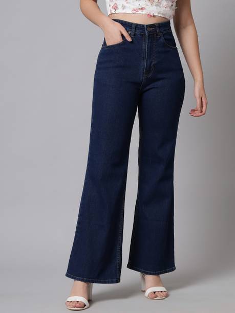 Women Flared High Rise Blue Jeans