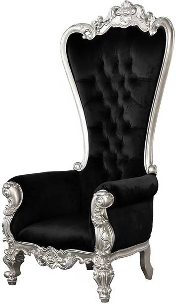 Smarts collection Wooden Royal Chair Black & Silver Solid Wood Living Room Chair