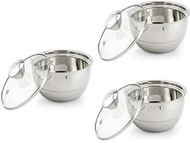 Femora Stainless Steel Double Wall Insulated Curry Server Curry Bowls, 900 ML - Set of 3 Pack of 3 Serve Casserole Set
