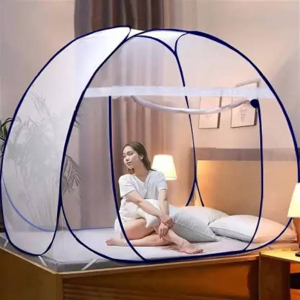 Privine Polyester Adults Washable Mosquito Net, Polyester Foldable King Size Bed,Double Bed,Queen Size Bed with Free Saviours(Suitable for 6ft x 6ft to 6.9ft x 6.9ft) - White Mosquito Net